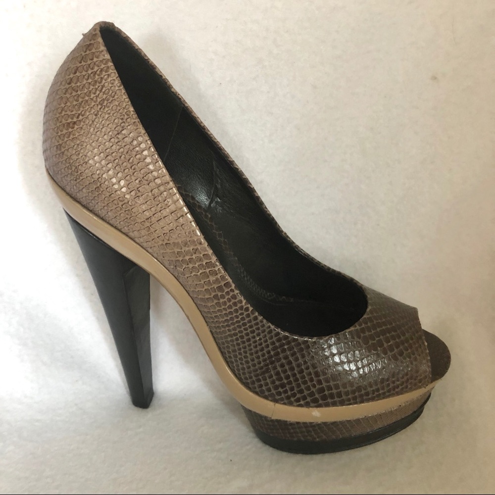 ALDO Leather Snakeskin Peep Toe Platform Heels